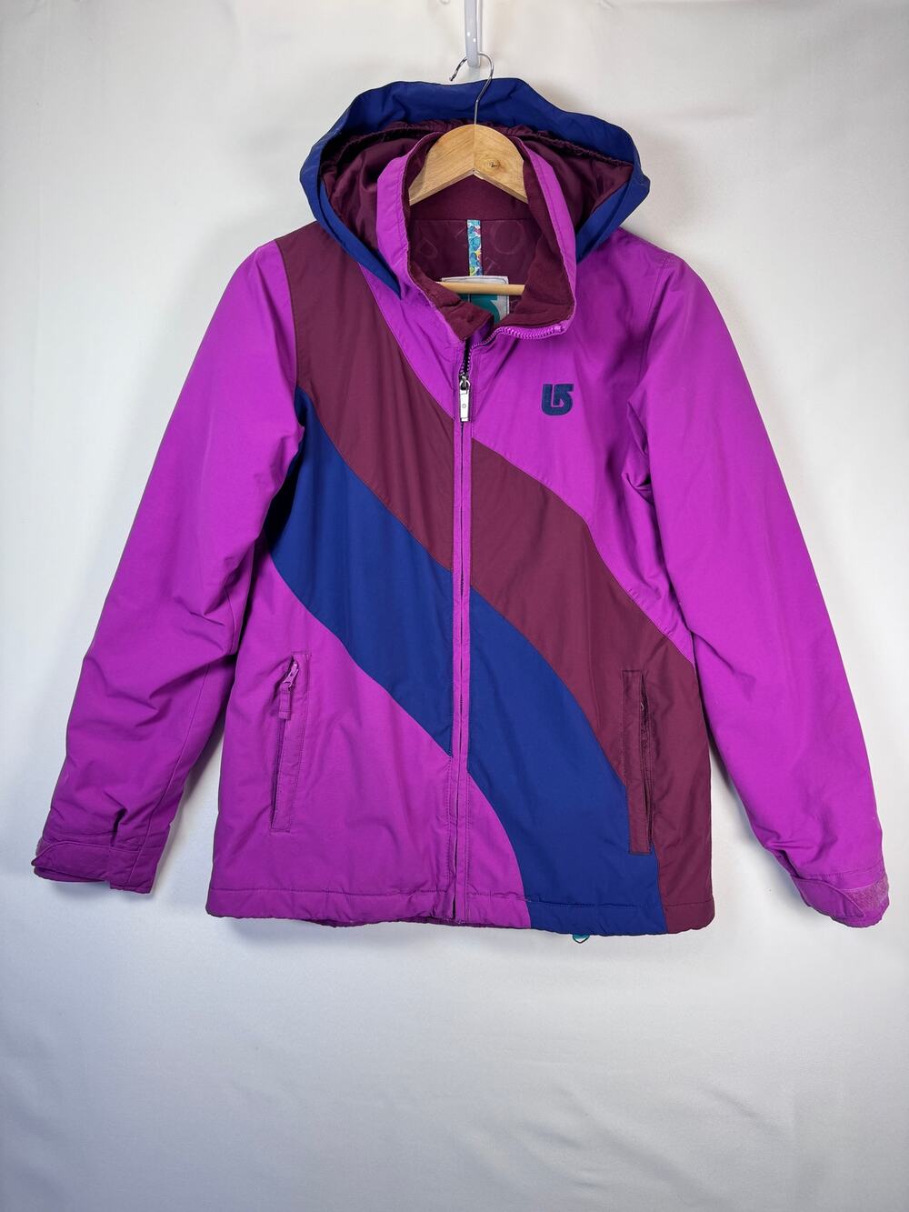 Burton Girls Dryride Snowboard Jacket L 14 16 Purple Colorblock Insulated Ski
